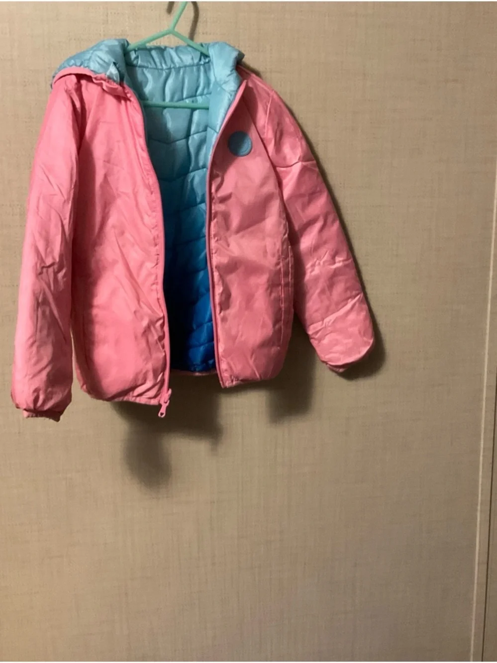 Kids Ombre Blue Puffy Jacket with Pink Trim